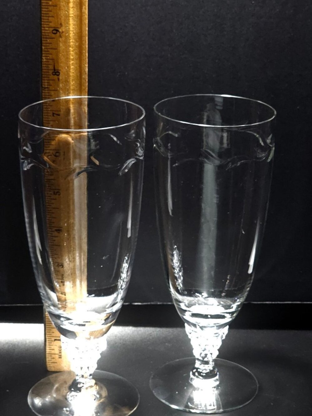 4 Tiffin Franciscan Mimi Ice Tea Glasses cut crystal botanical leaf sculpted - Picture 4 of 7